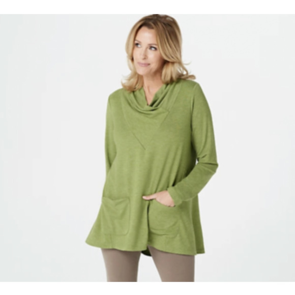 LOGO Lounge Lori Goldstein Top XXS Black French Terry Cowl Neck NWOT - Picture 2 of 5